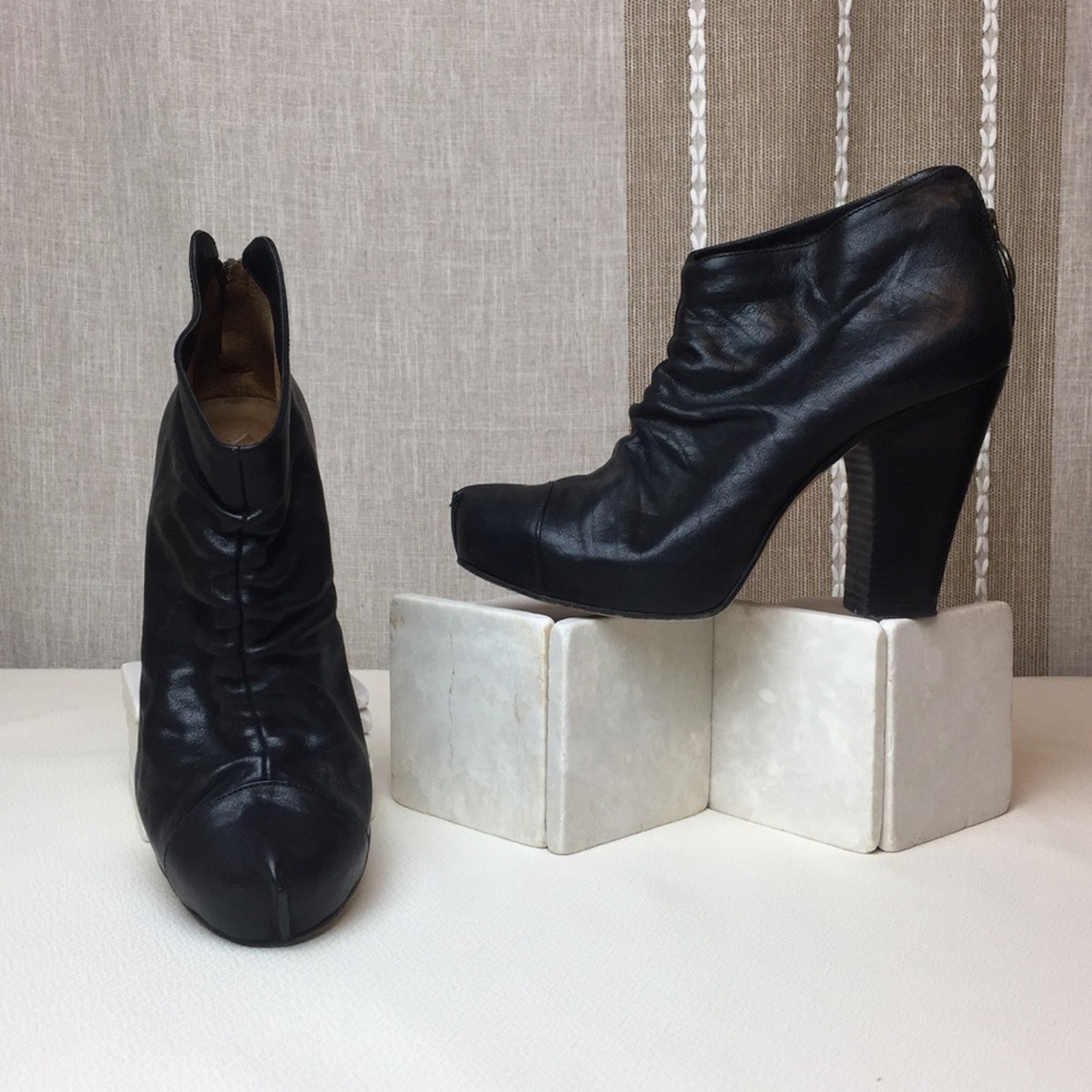 Fiorentini & Baker Leather Chunky Heel Ankle Boots, Black, Sz 9.5